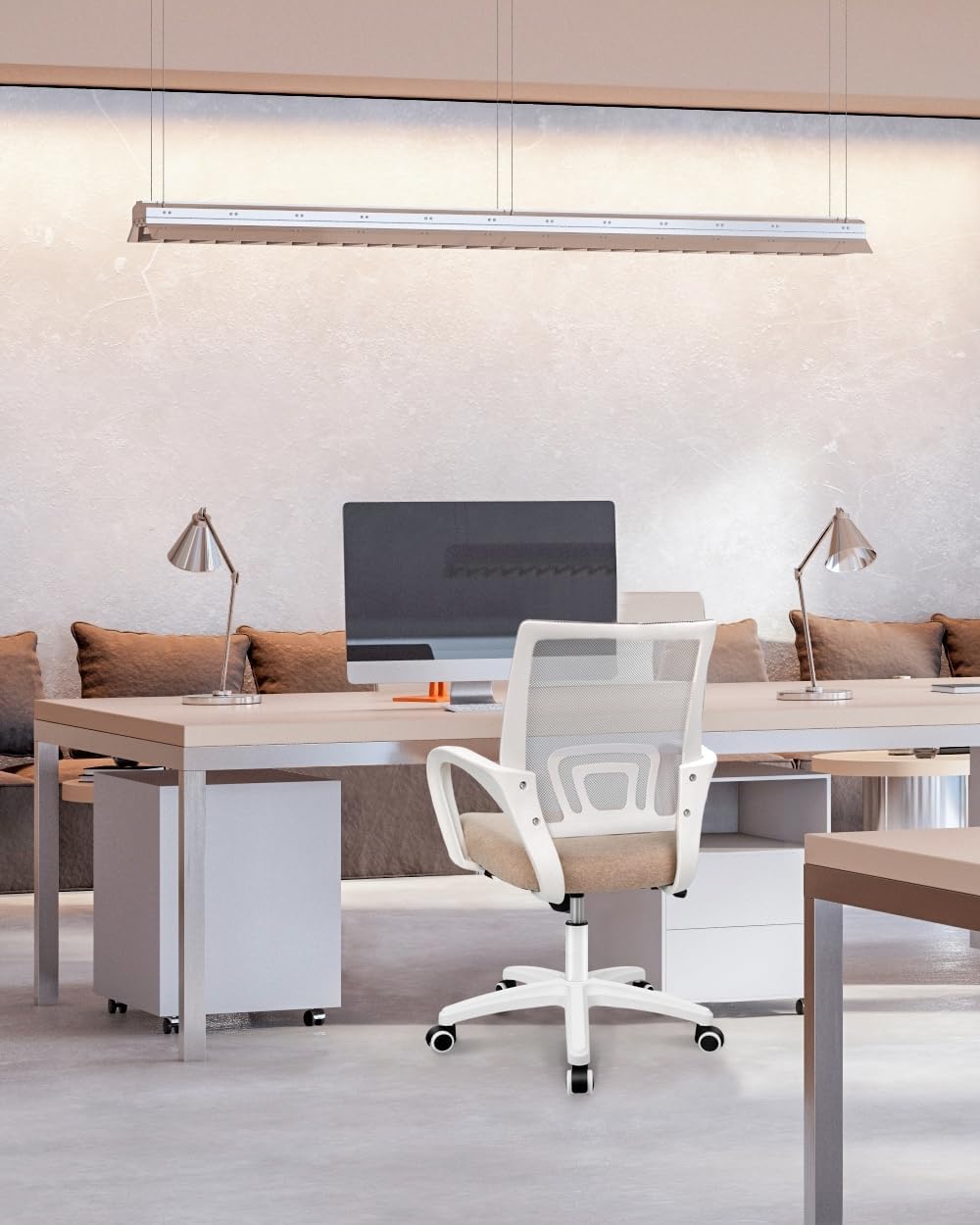 Ergonomic Mesh Office Chair - Mid-Back Gaming Chair with Lumbar Support (Beige)