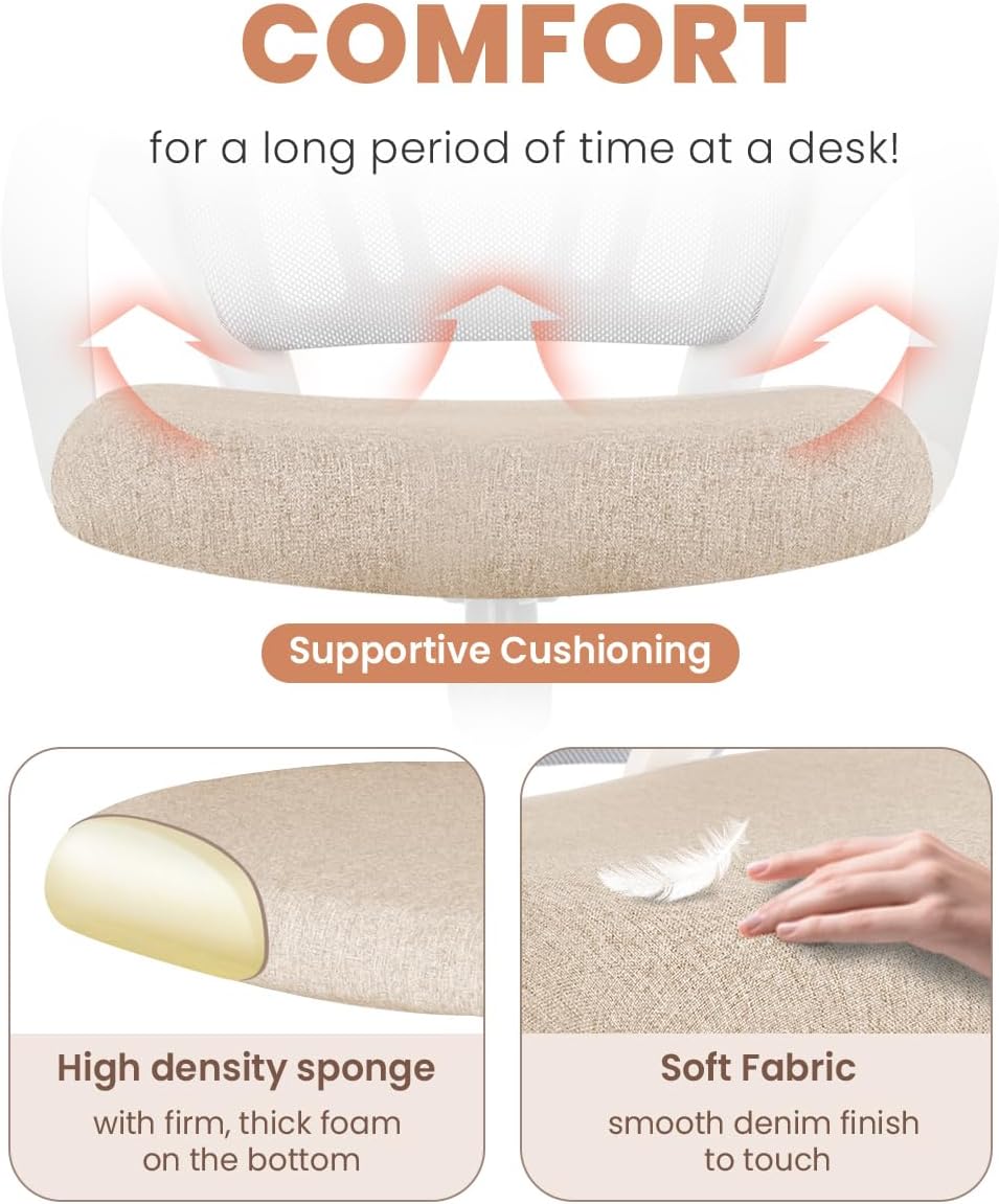 Ergonomic Mesh Office Chair - Mid-Back Gaming Chair with Lumbar Support (Beige)