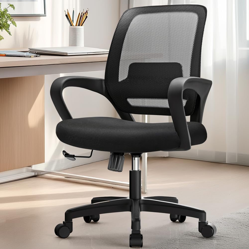 Ergonomic Mesh Office Chair - Mid-Back Desk Chair with Lumbar Support (Beige)