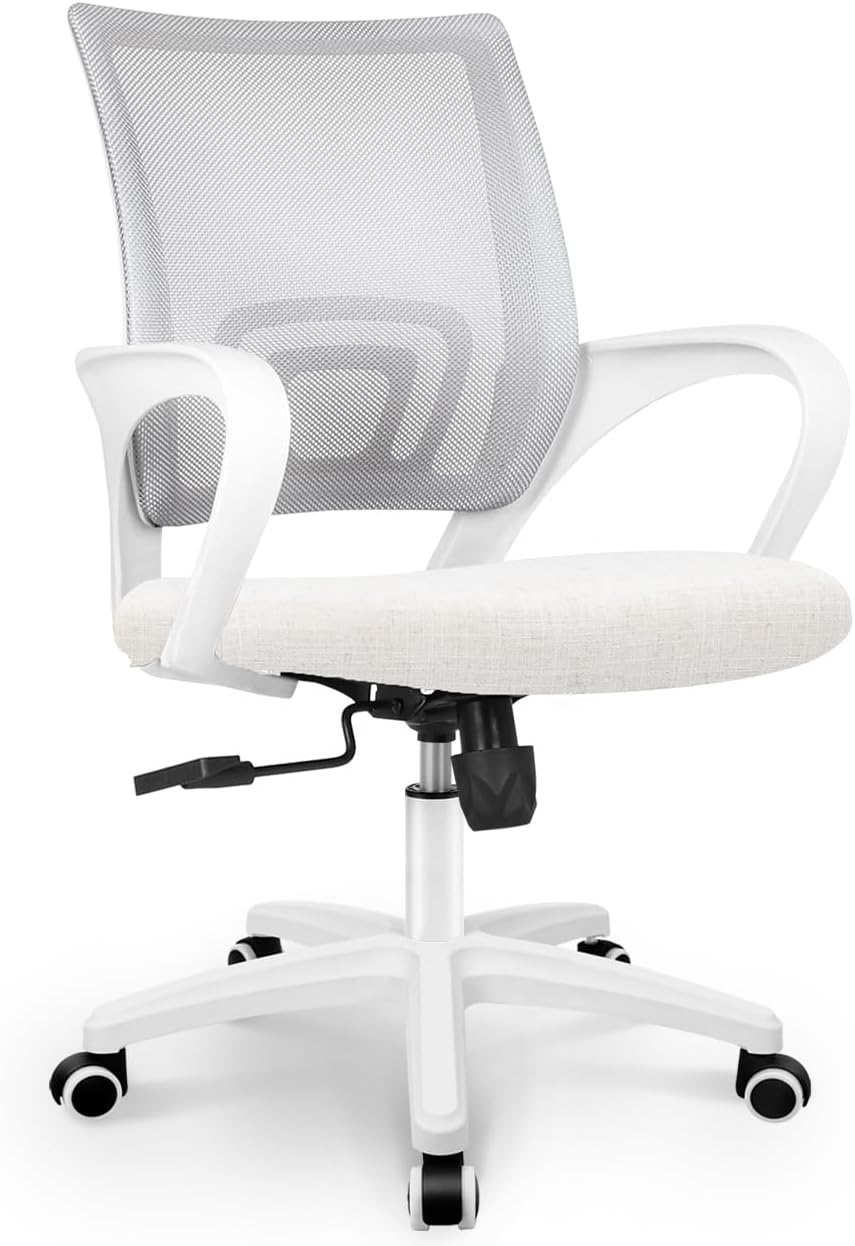 Ergonomic Mesh Office Chair - Mid-Back Gaming Chair with Lumbar Support (Beige)