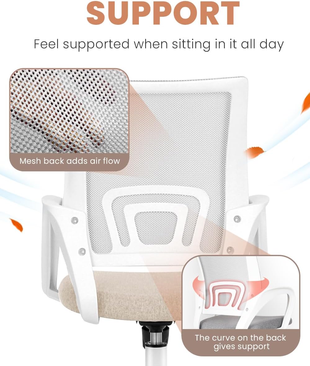 Ergonomic Mesh Office Chair - Mid-Back Gaming Chair with Lumbar Support (Beige)