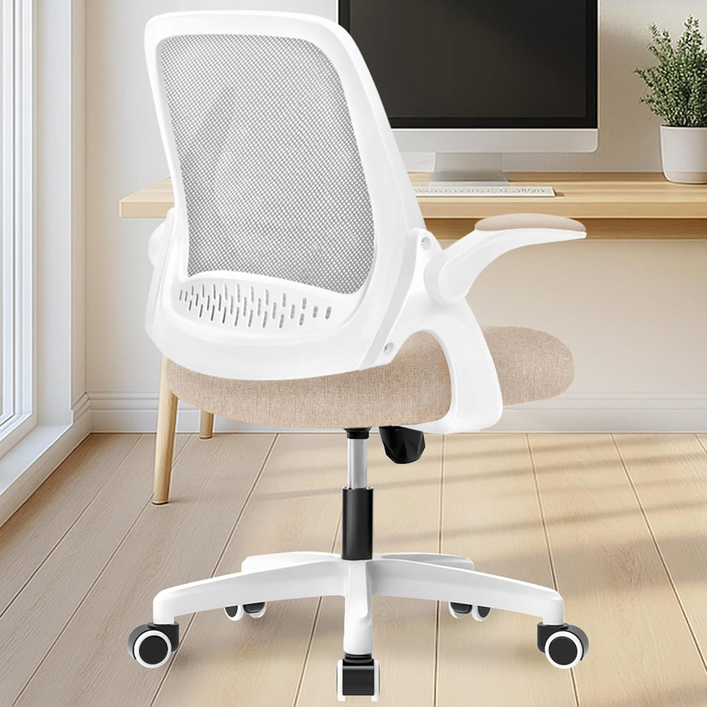 Ergonomic Mesh Office Chair - Mid-Back with Flip-up Arms & Lumbar Support (Grey)