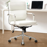 Executive Leather Office Chair - Mid-Back Desk Chair with Padded Arms (White)