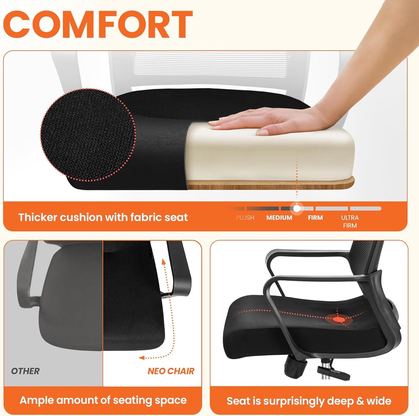 Ergonomic Mesh Office Chair - Mid-Back Desk Chair with Lumbar Support (Black)