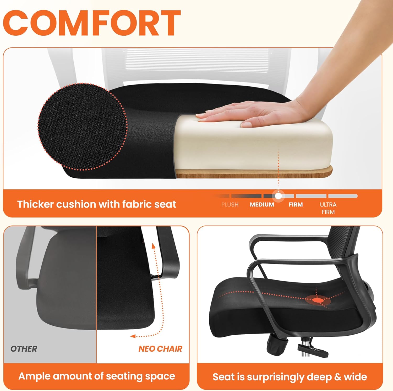 Ergonomic Mesh Office Chair - Mid-Back Desk Chair with Lumbar Support (Black)