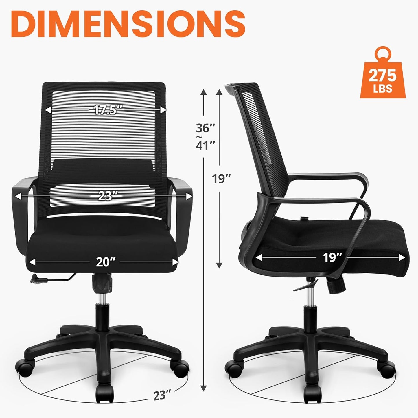 Ergonomic Mesh Office Chair - Mid-Back Desk Chair with Lumbar Support (Black)