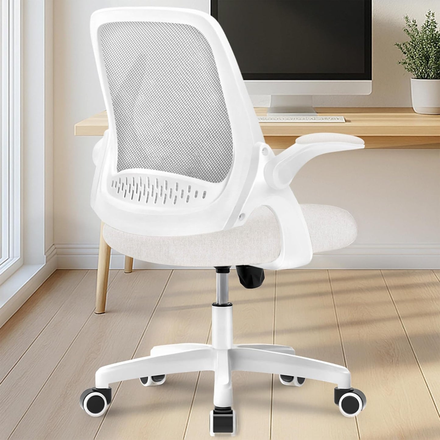 Ergonomic Mesh Office Chair - Mid-Back with Flip-up Arms & Lumbar Support (Grey)