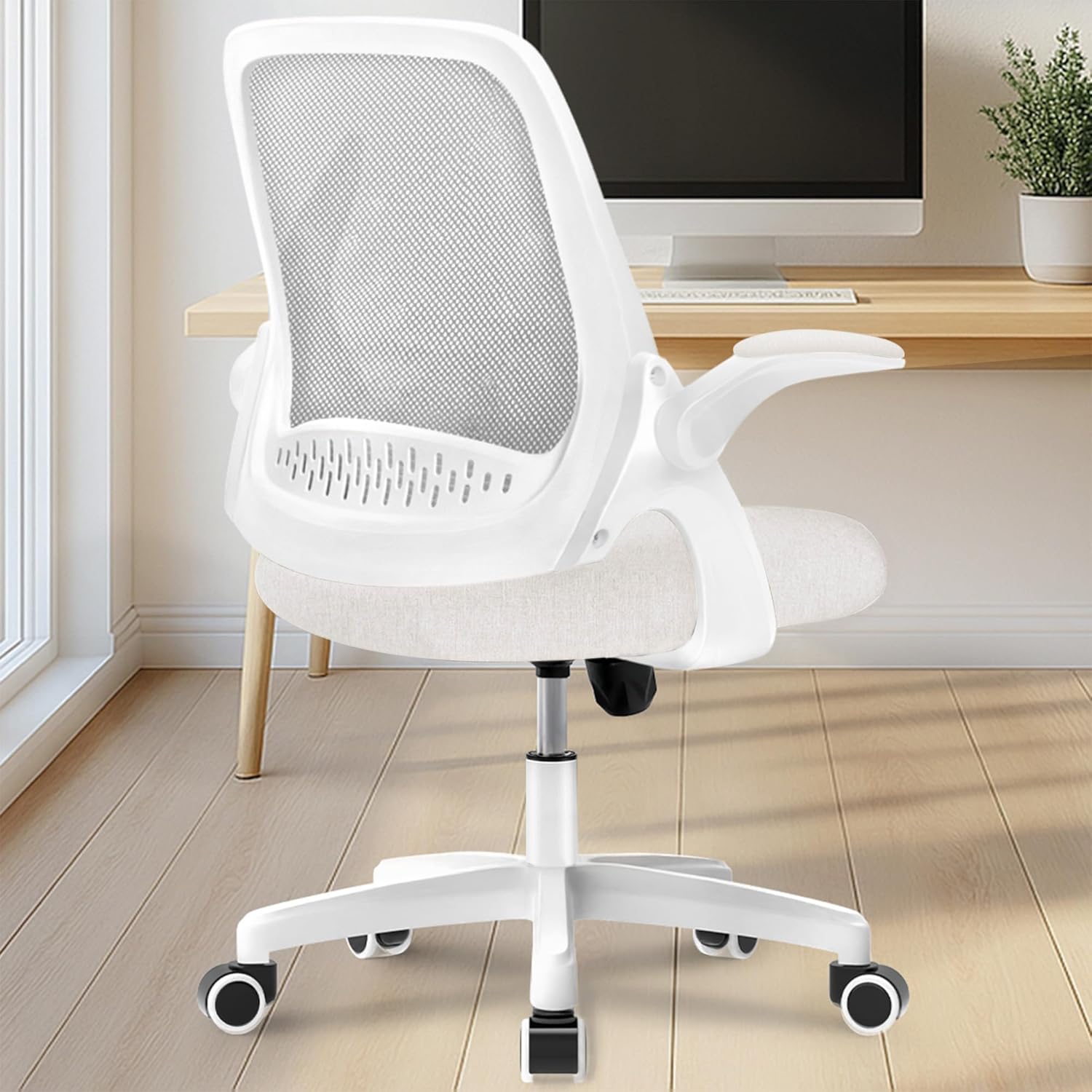 Ergonomic Mesh Office Chair - Mid-Back with Flip-up Arms & Lumbar Support (Grey)