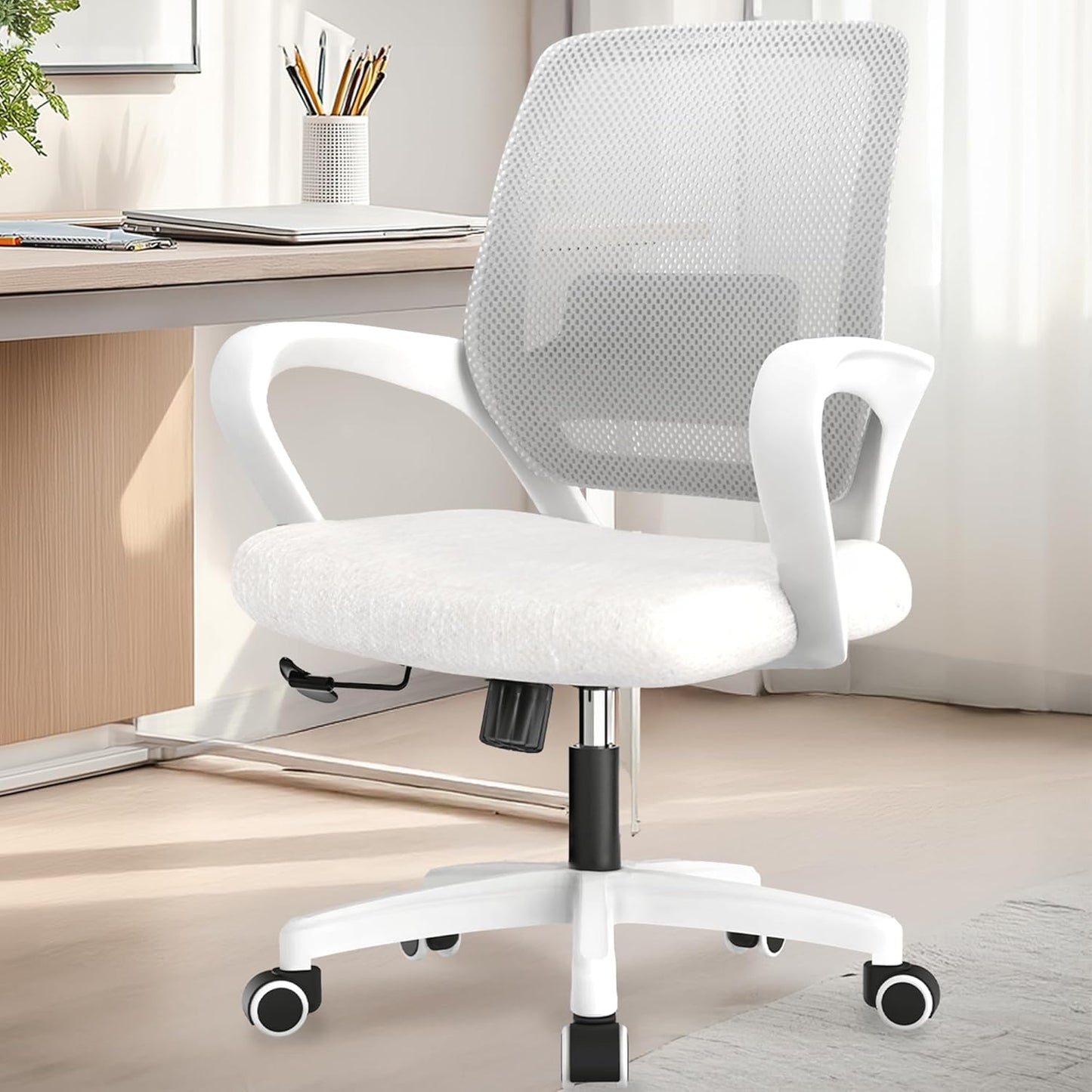 Ergonomic Mesh Office Chair - Mid-Back Desk Chair with Lumbar Support (Beige)