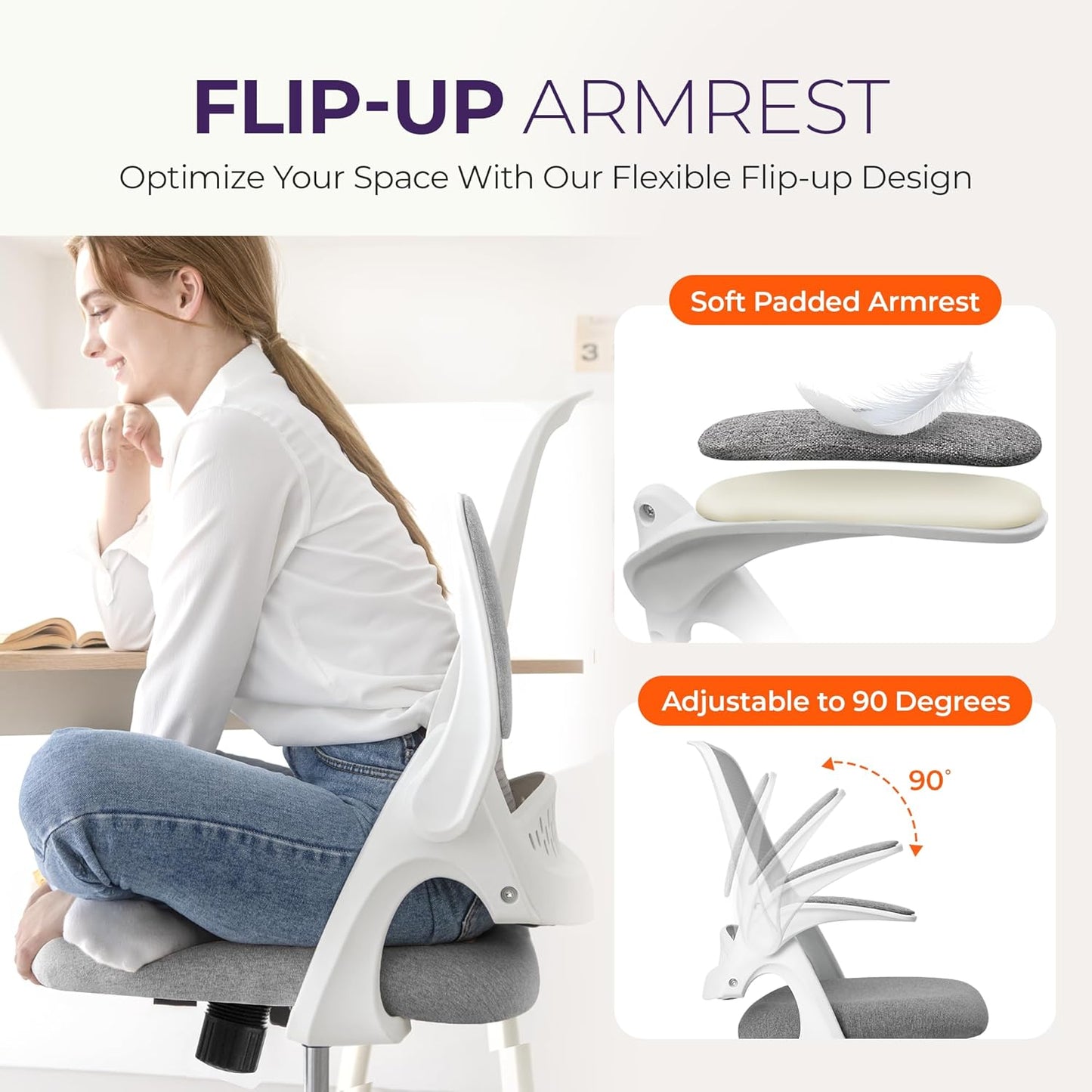 Ergonomic Mesh Office Chair - Mid-Back with Flip-up Arms & Lumbar Support (Grey)