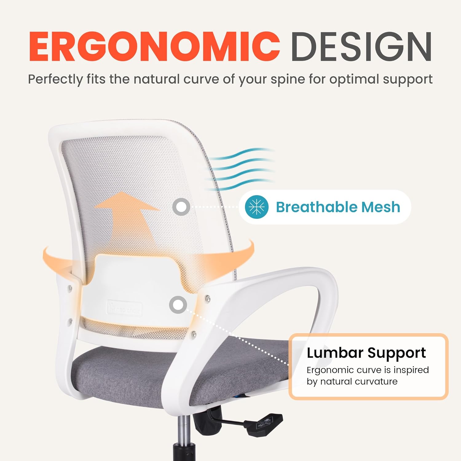 Ergonomic Mesh Office Chair - Mid-Back Task Chair with Lumbar Support (Grey)
