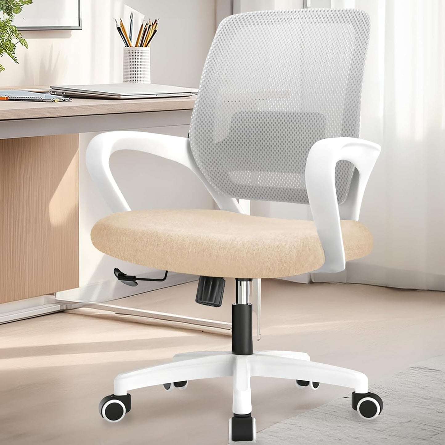 Ergonomic Mesh Office Chair - Mid-Back Task Chair with Lumbar Support (Black)