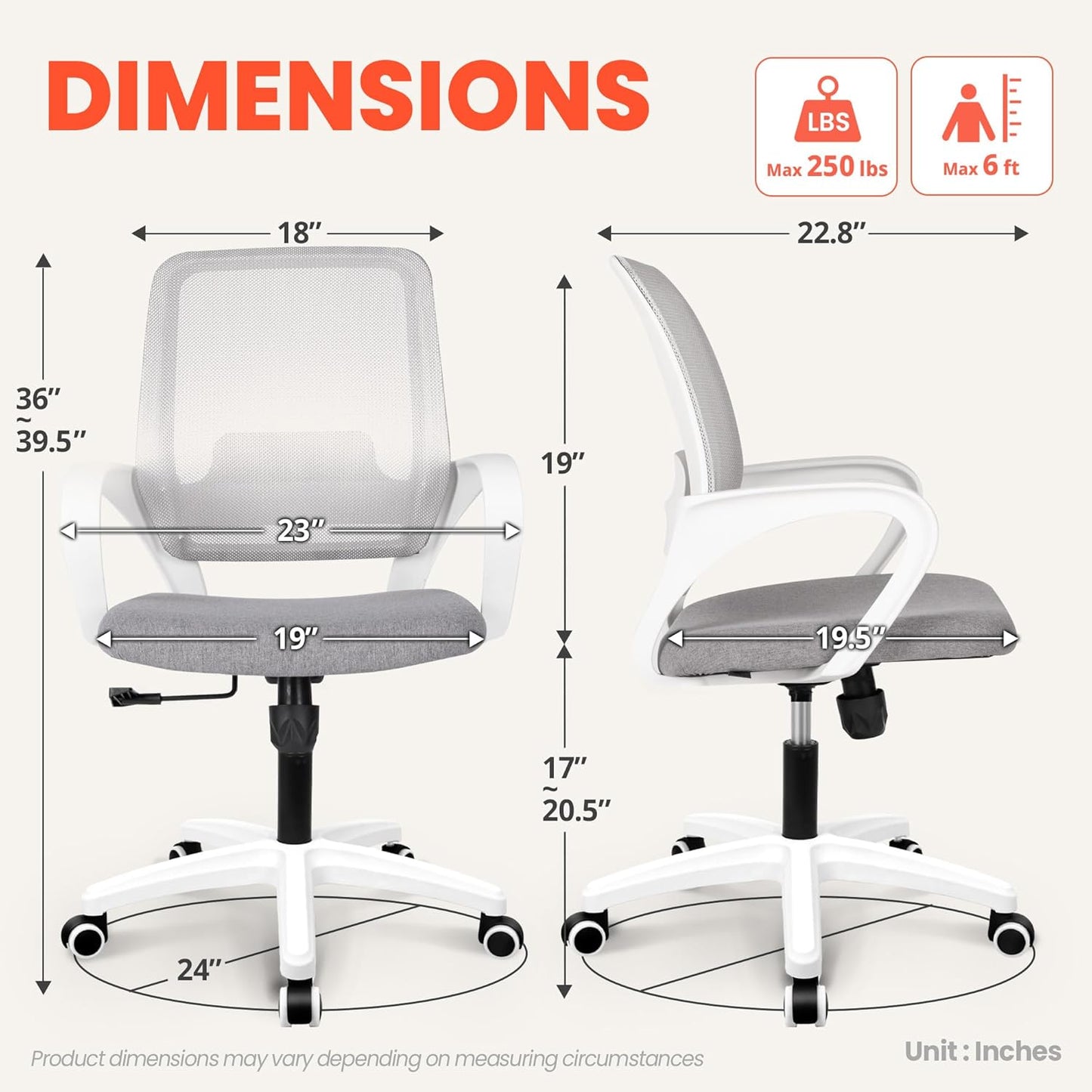 Ergonomic Mesh Office Chair - Mid-Back Task Chair with Lumbar Support (Grey)