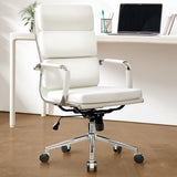 Executive Leather Office Chair - Mid-Back Desk Chair with Padded Arms (White)