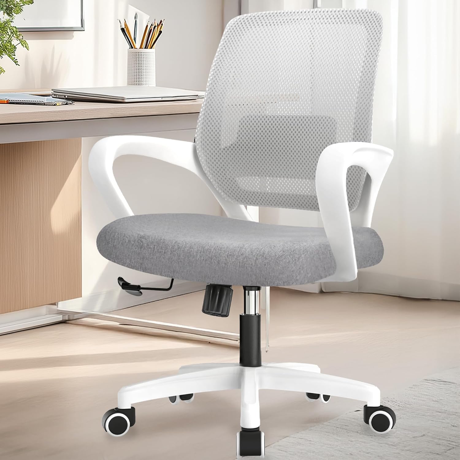Ergonomic Mesh Office Chair - Mid-Back Task Chair with Lumbar Support (Black)