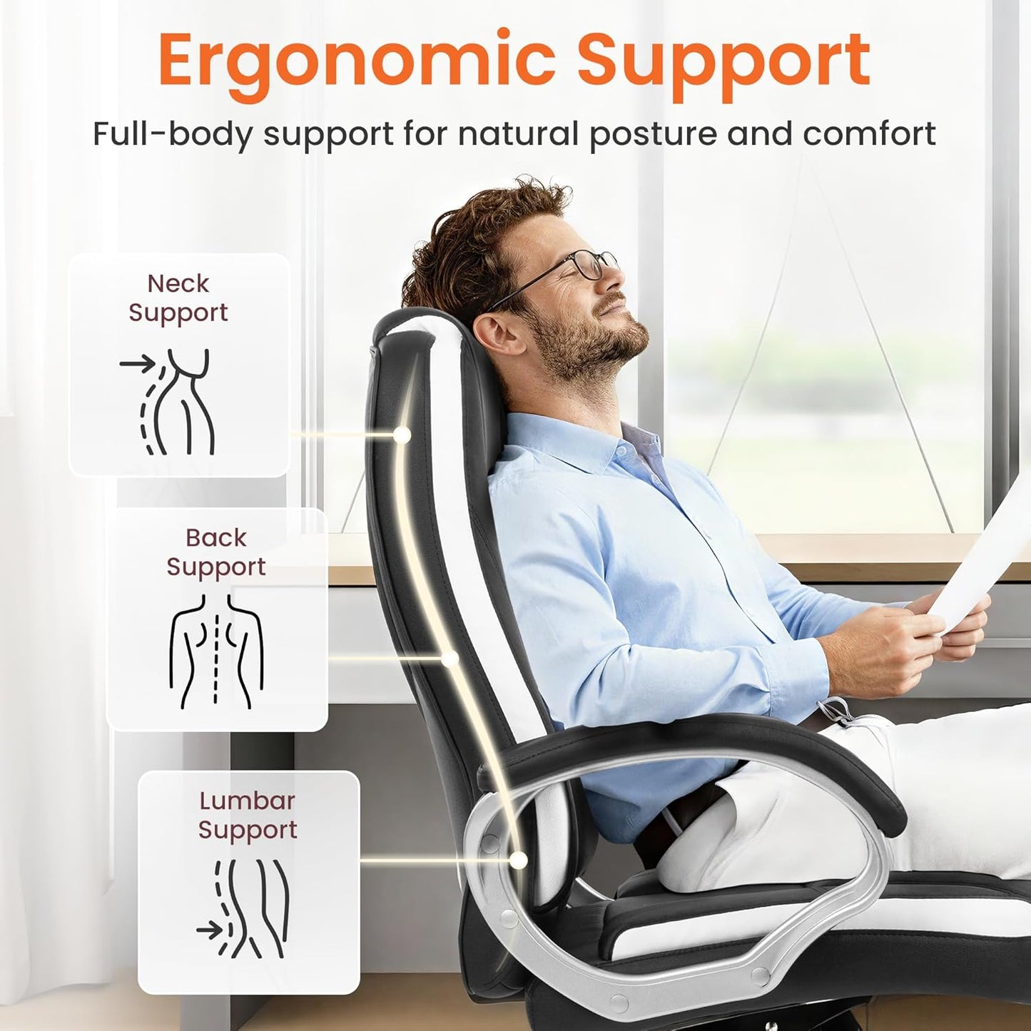Ergonomic Office Chair - High Back Executive Desk Chair with Lumbar Support