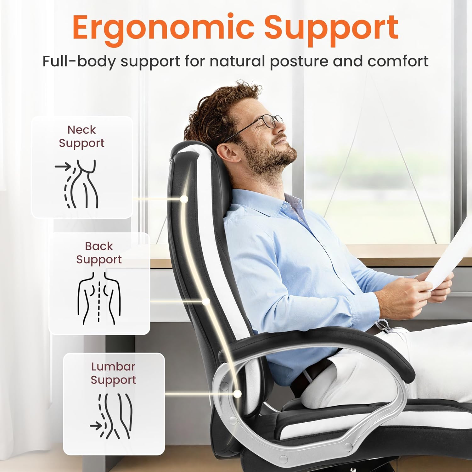 Ergonomic Office Chair - High Back Executive Desk Chair with Lumbar Support