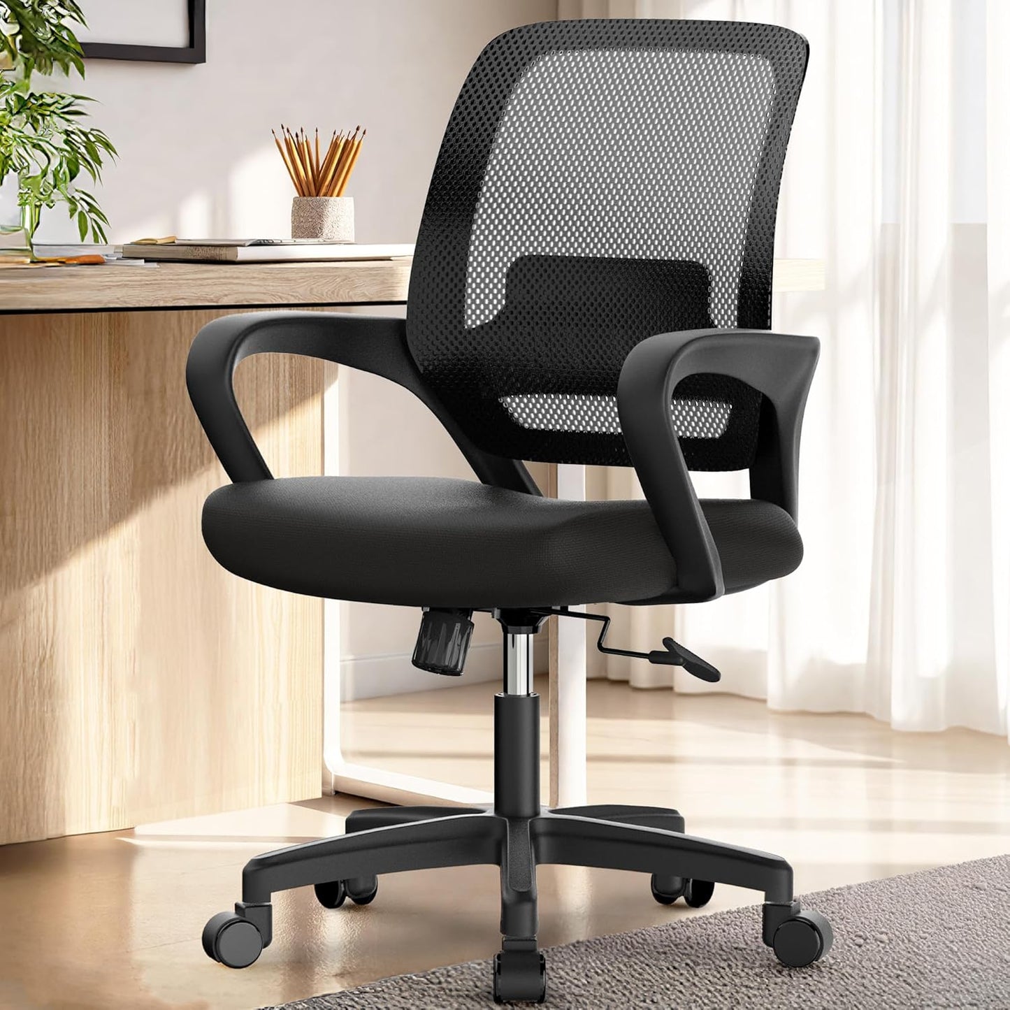 Ergonomic Mesh Office Chair - Mid-Back Desk Chair with Lumbar Support (Beige)