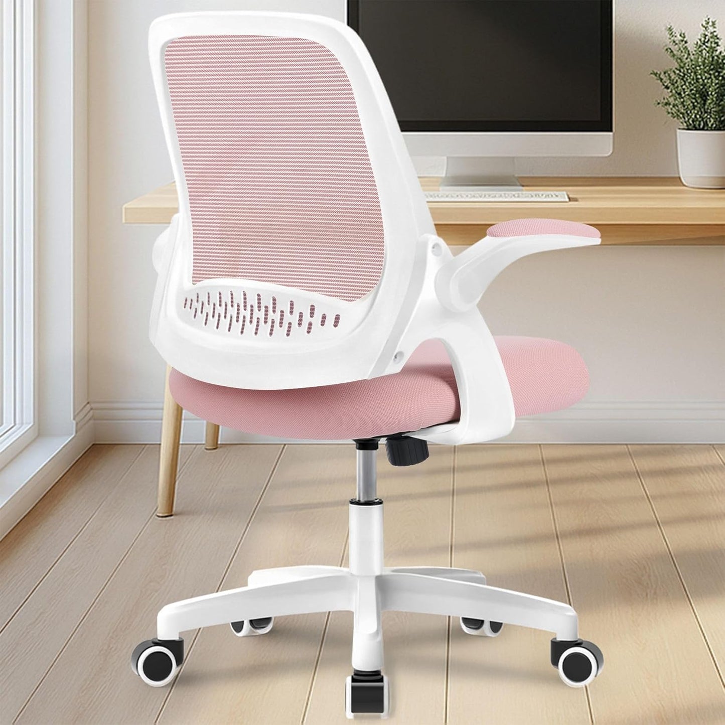 Ergonomic Mesh Office Chair - Mid-Back with Flip-up Arms & Lumbar Support (Grey)