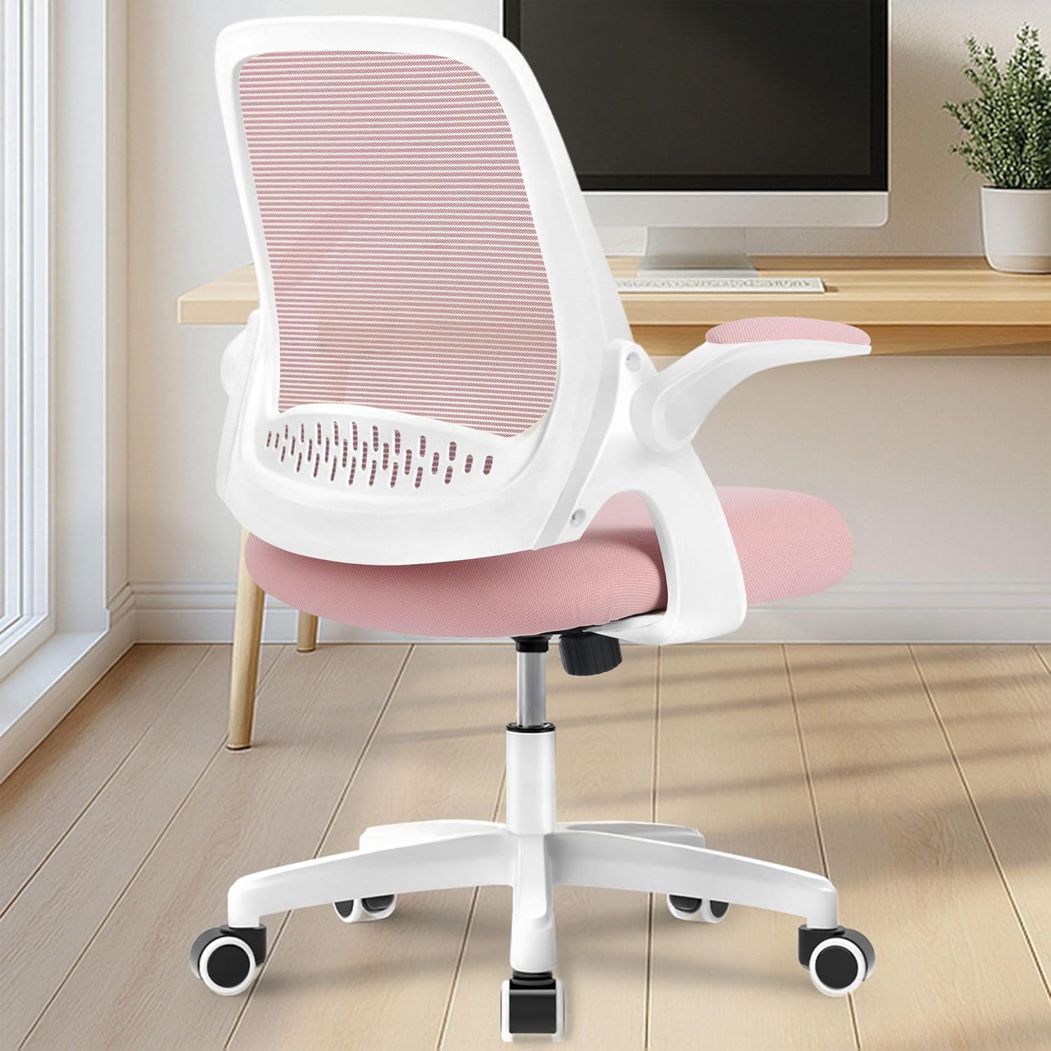 Ergonomic Mesh Office Chair - Mid-Back with Flip-up Arms & Lumbar Support (Grey)