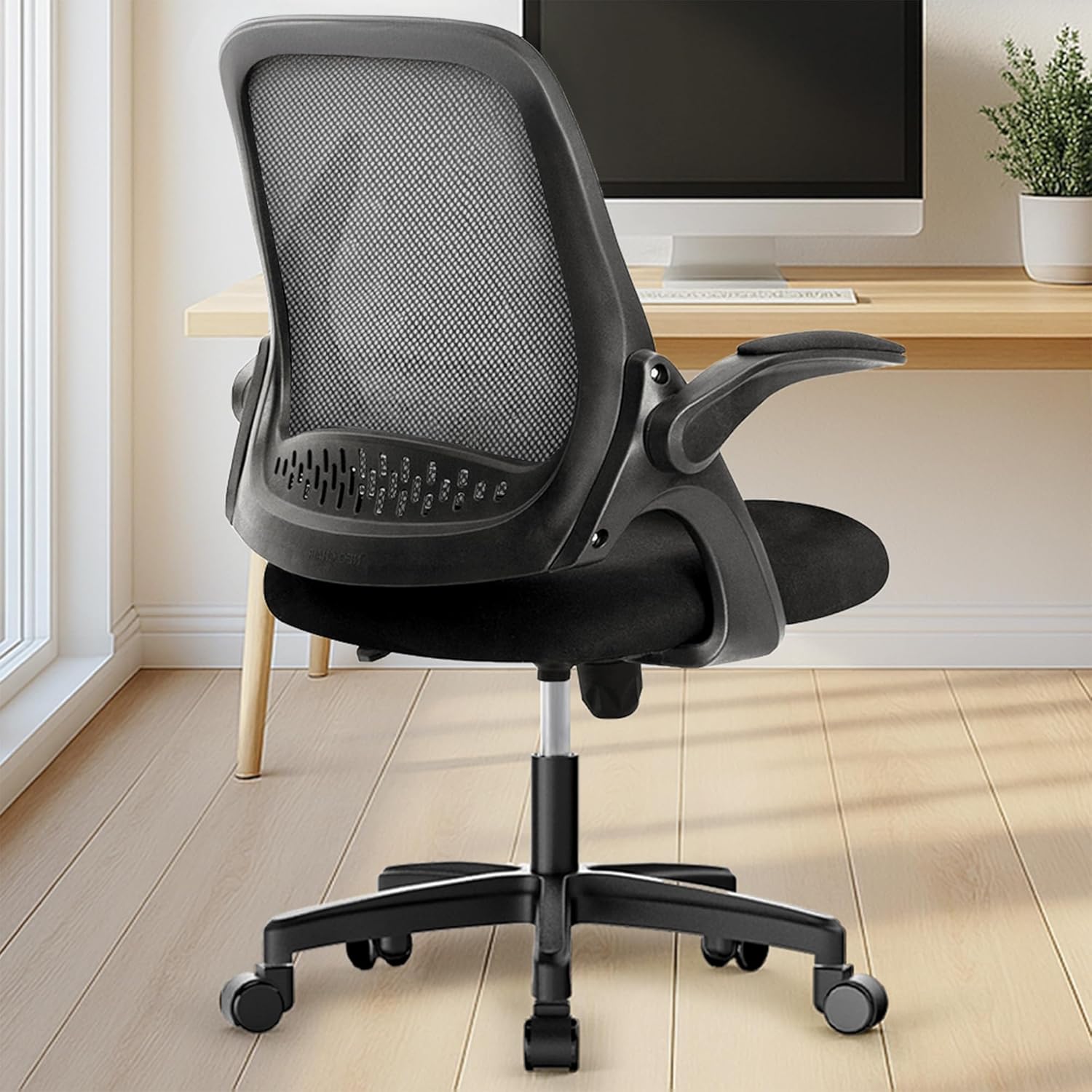 Ergonomic Mesh Office Chair - Mid-Back with Flip-up Arms & Lumbar Support (Grey)
