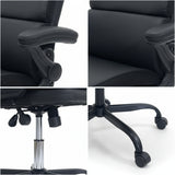 Casual Black Leather Office Chair 35cm Radius Metal Base PU Casters