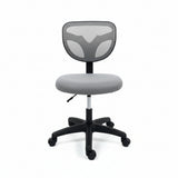 Compact Armless Mesh Office Chair Grey Front View Small Desk