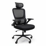 High-Back Black Mesh Office Chair Headrest Flip-Up Armrests 45 Degree Angle