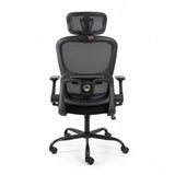 High-Back Black Mesh Office Chair Headrest Flip-Up Armrests back View