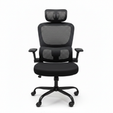 High-Back Black Mesh Office Chair Headrest Flip-Up Armrests Front View